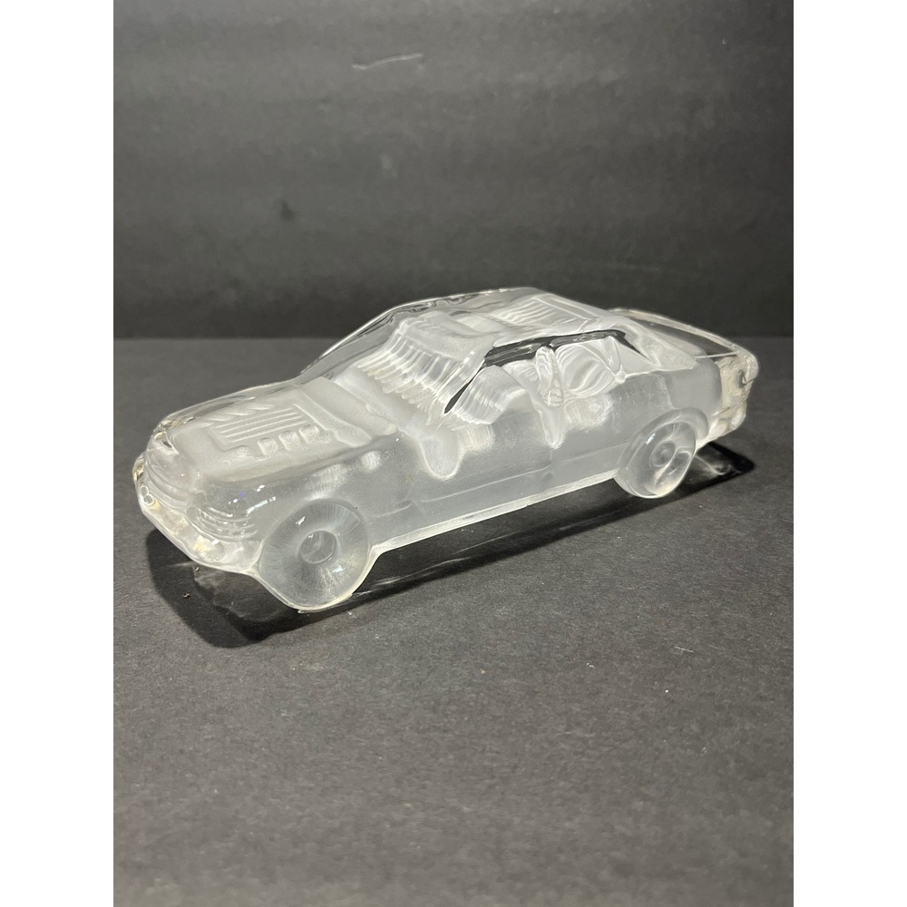 Vintage Frosted Clear Glass Car Paperweight Stylized Sedan Desktop Decor 6.5"